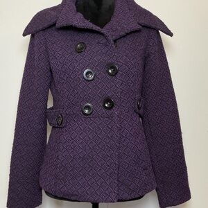 Paris Blues Purple Textured Peacoat Double Breasted Small